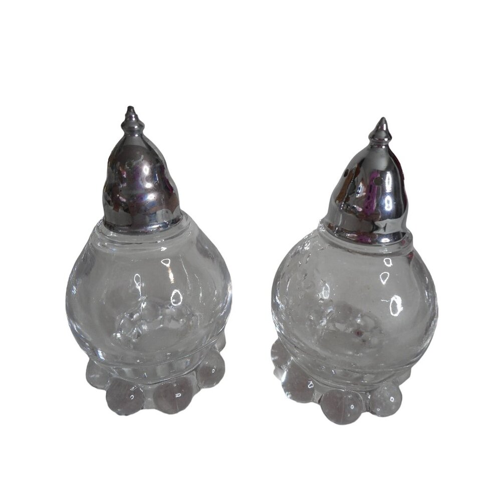 Vintage Imperial Glass Candlewick Salt & Pepper Shakers Clear Silver Estate Find